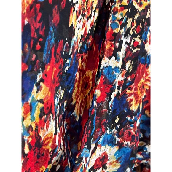 WAYF Sheer Floral Blouse XS Orange Blue Long Sleeve Boho Office Top - Picture 8 of 12